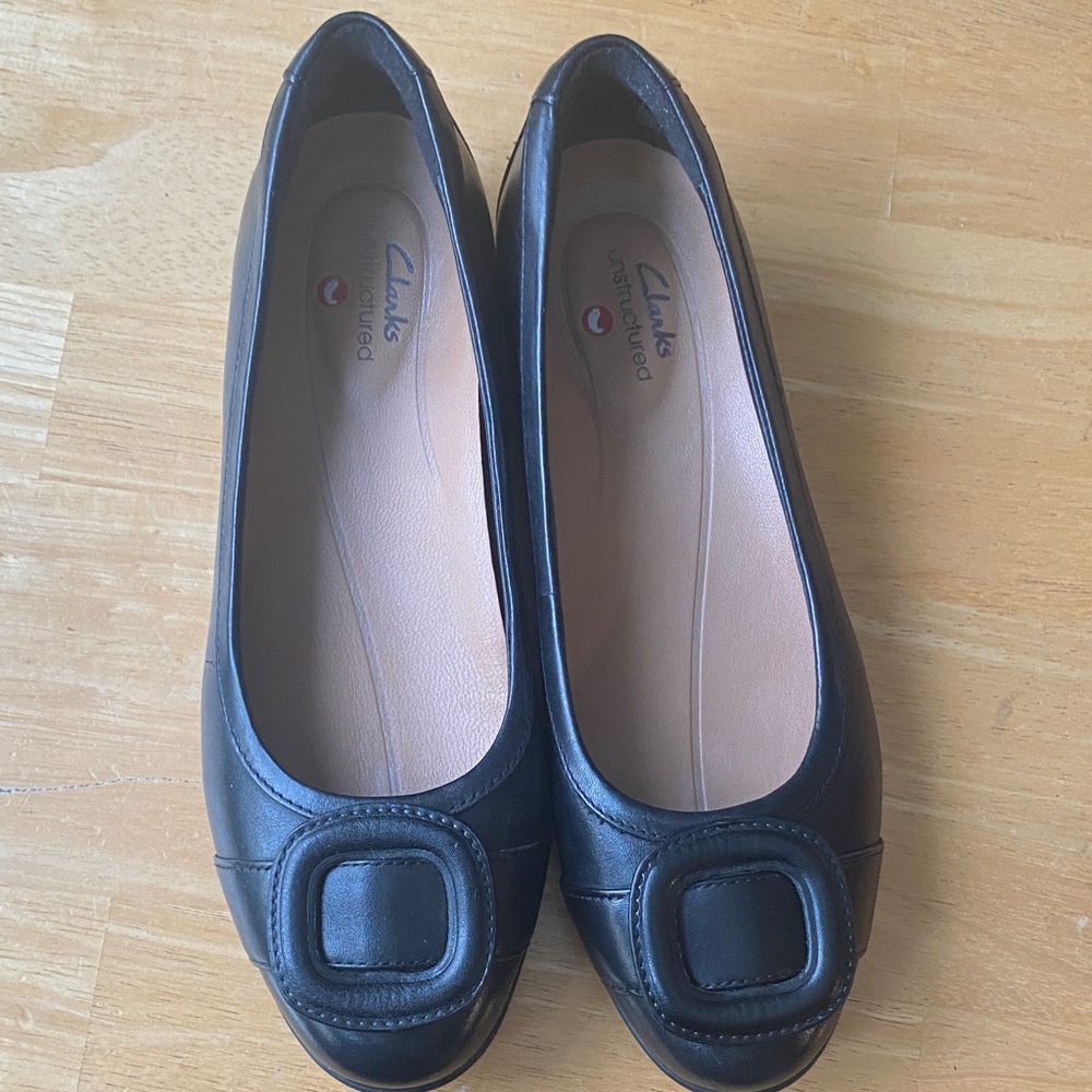 Clarks Women's Black Loafers with Buckle Detail